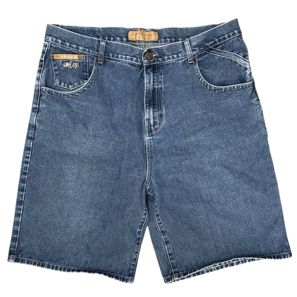 Snoop dogg Y2K Denim Jean Shorts Baggy Jorts Sz 40 Logo Pockets Embroidered VTG